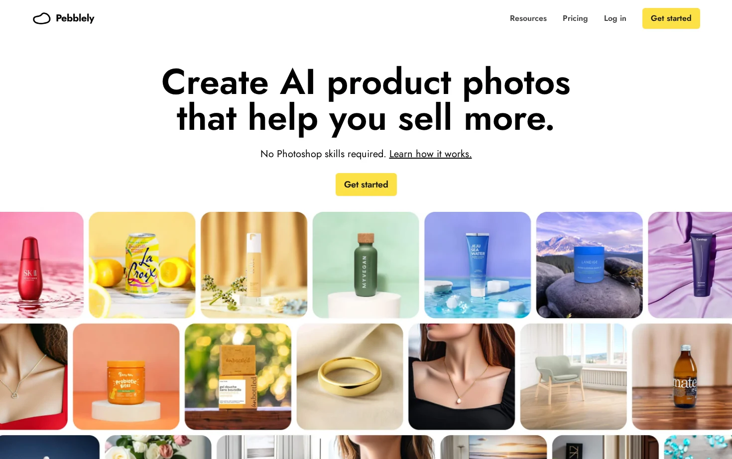 Pebblely AI Product Photography 页面快照